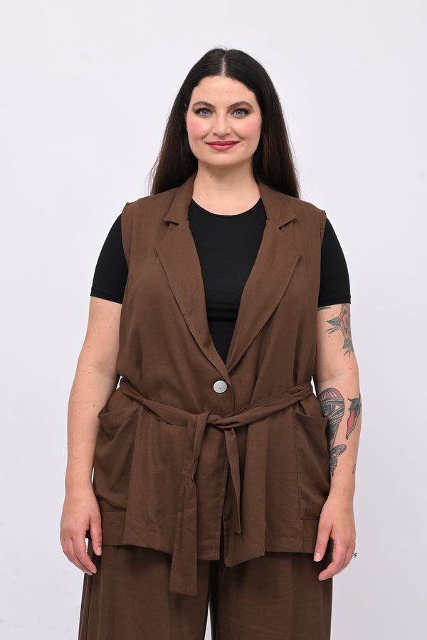 Completo lino gilet - Bruciato