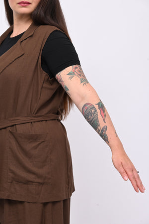Completo lino gilet - Bruciato