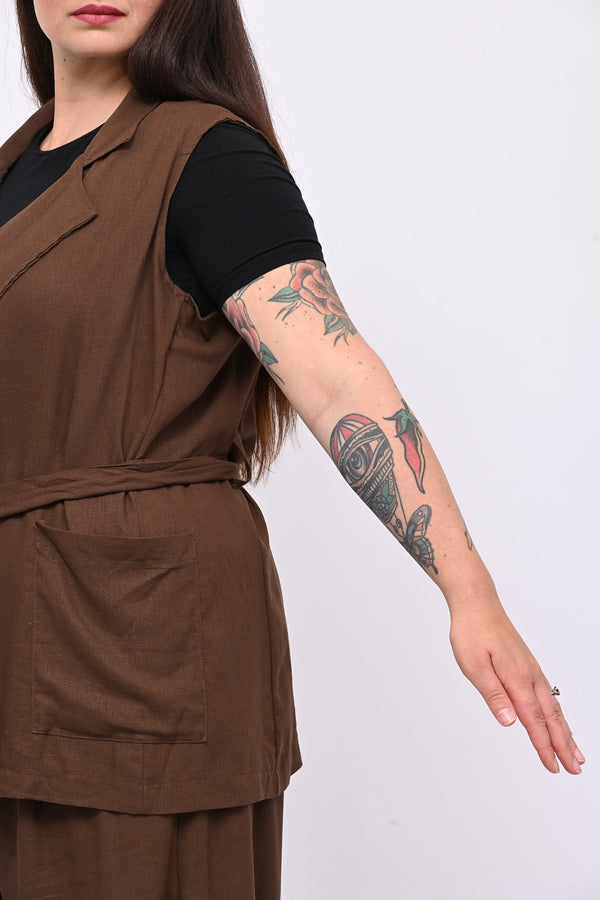 Completo lino gilet - Bruciato