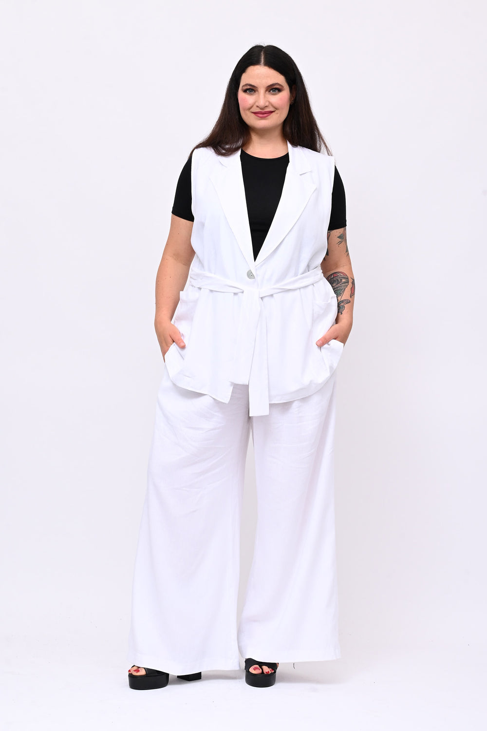 Completo lino gilet - Bianco