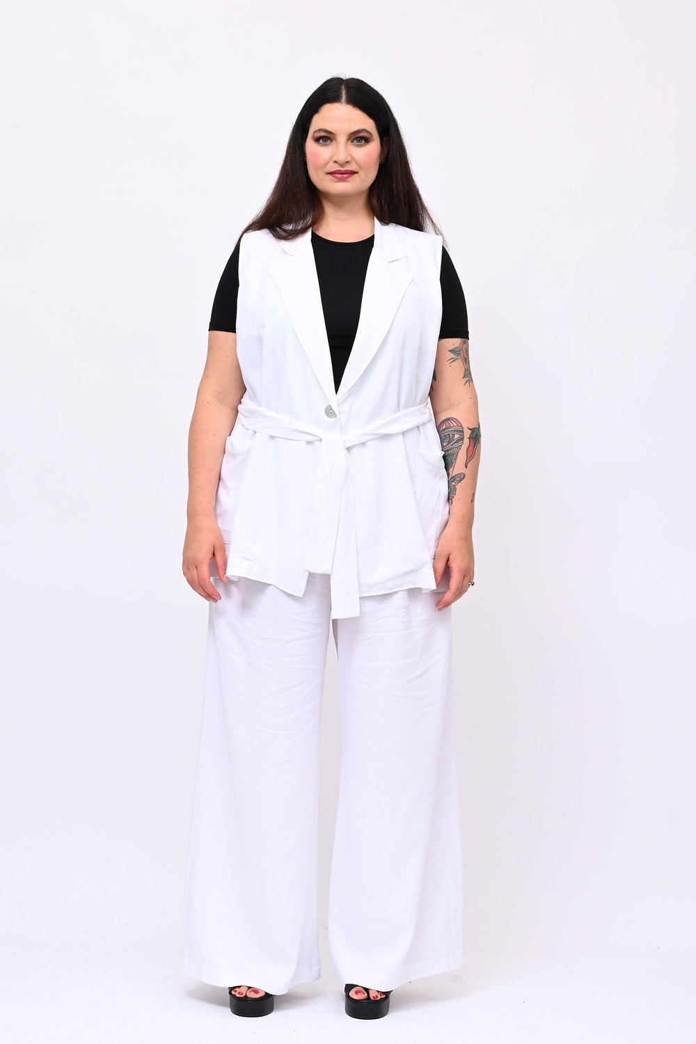 Completo lino gilet - Bianco