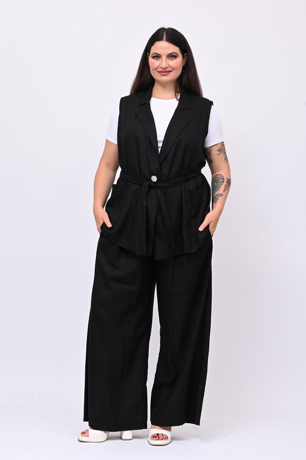 Completo lino gilet - Nero