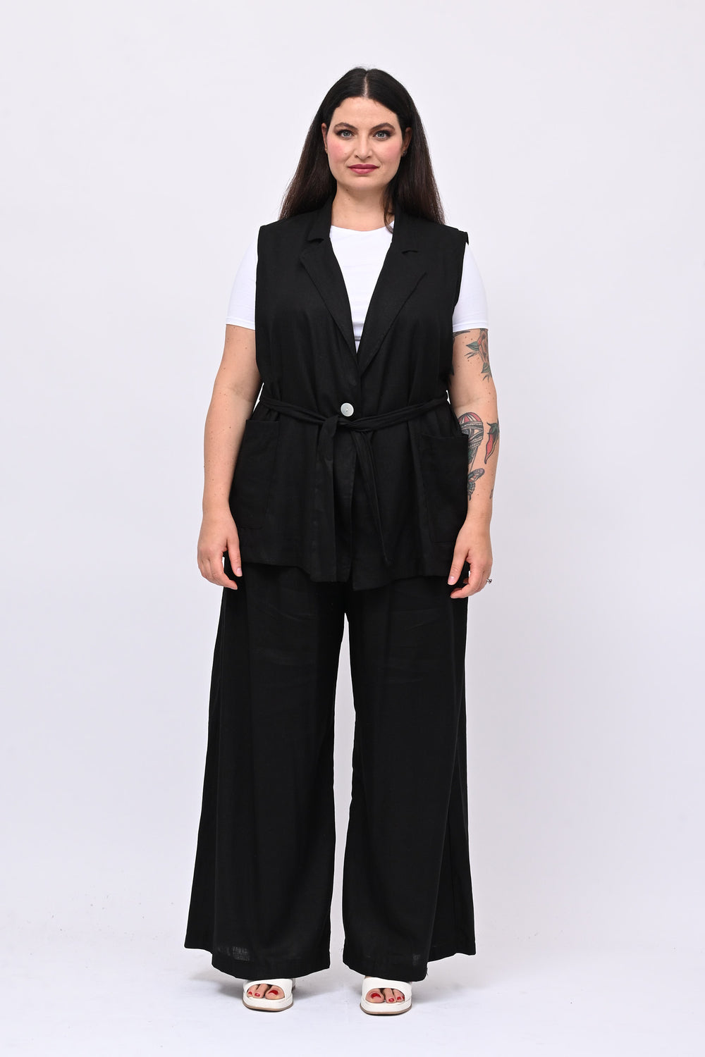 Completo lino gilet - Nero