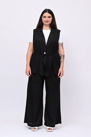 Completo lino gilet - Nero