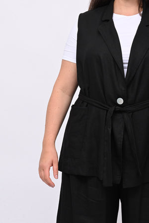 Completo lino gilet - Nero