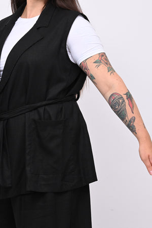 Completo lino gilet - Nero