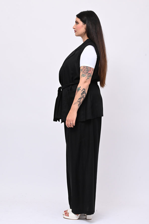Completo lino gilet - Nero