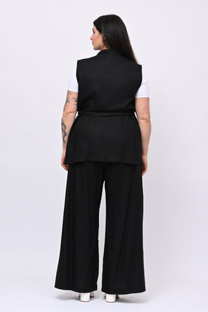 Completo lino gilet - Nero