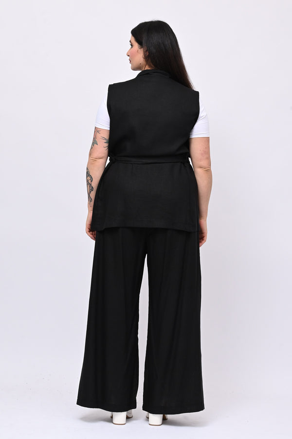 Completo lino gilet - Nero