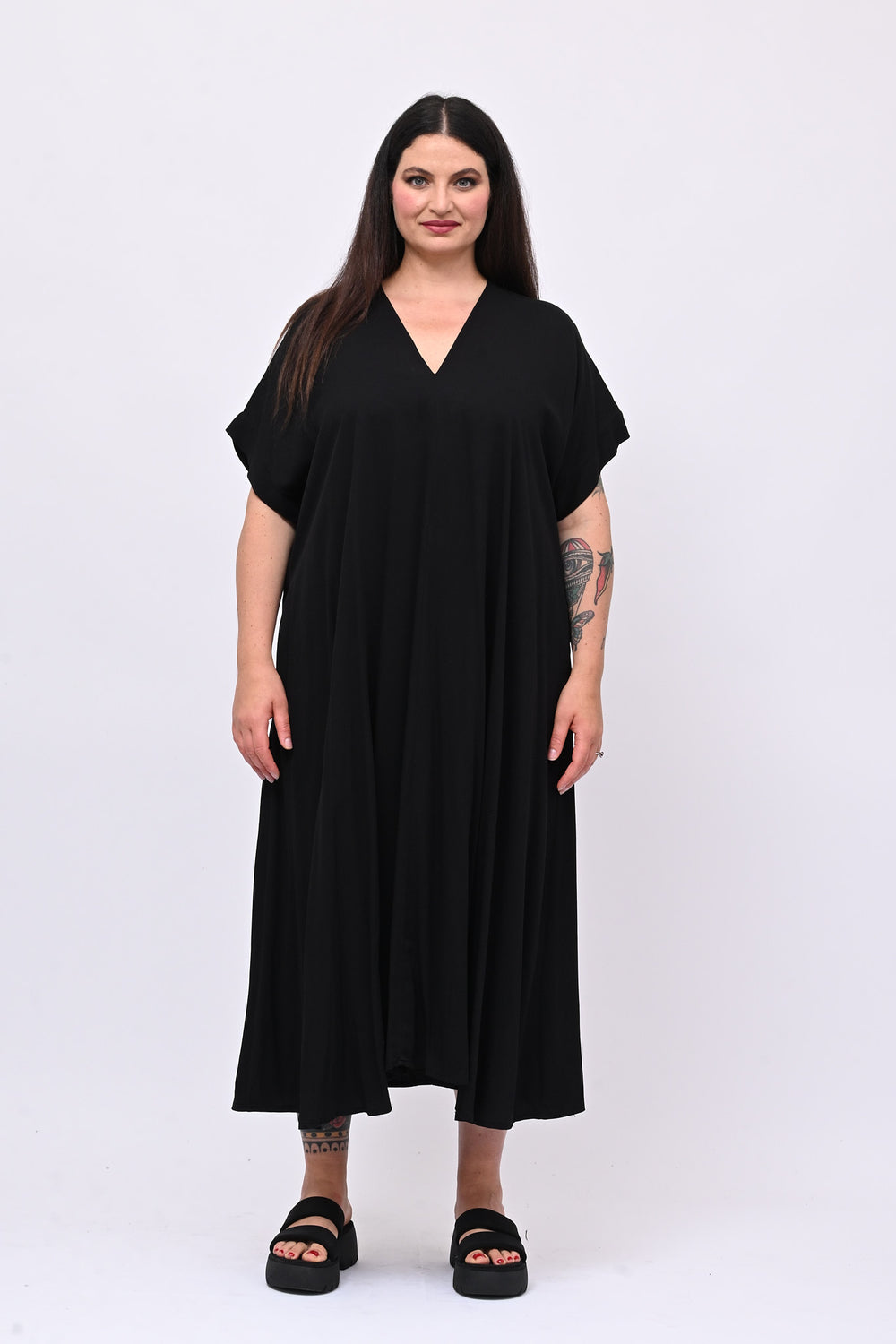 Maxi abito scollo V - Nero