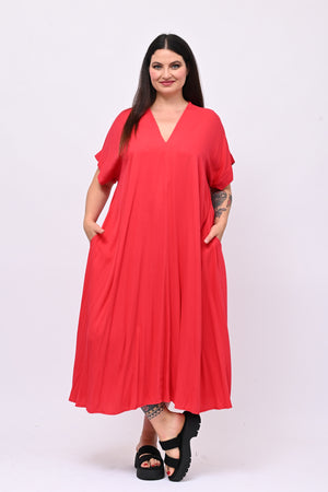 Maxi abito scollo V - Rosso