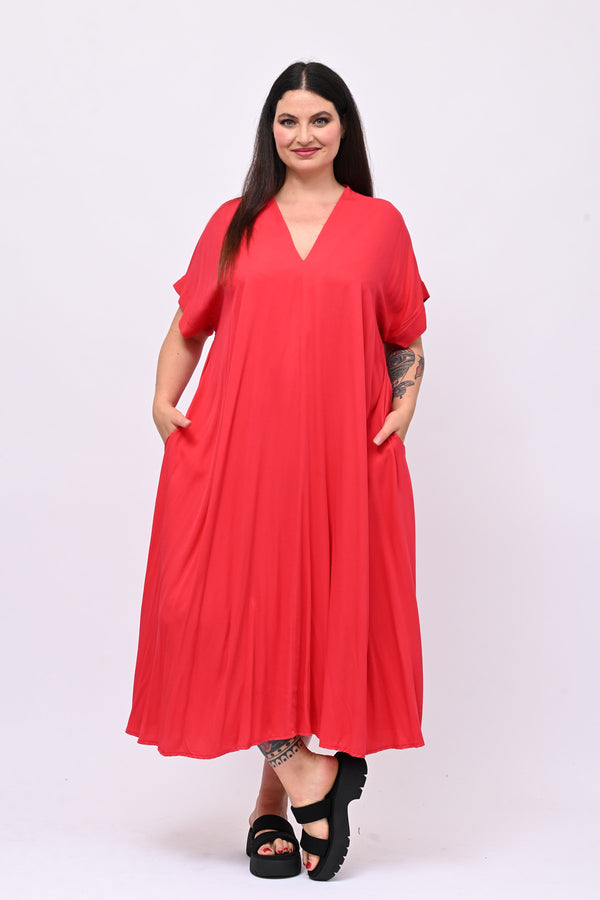 Maxi abito scollo V - Rosso