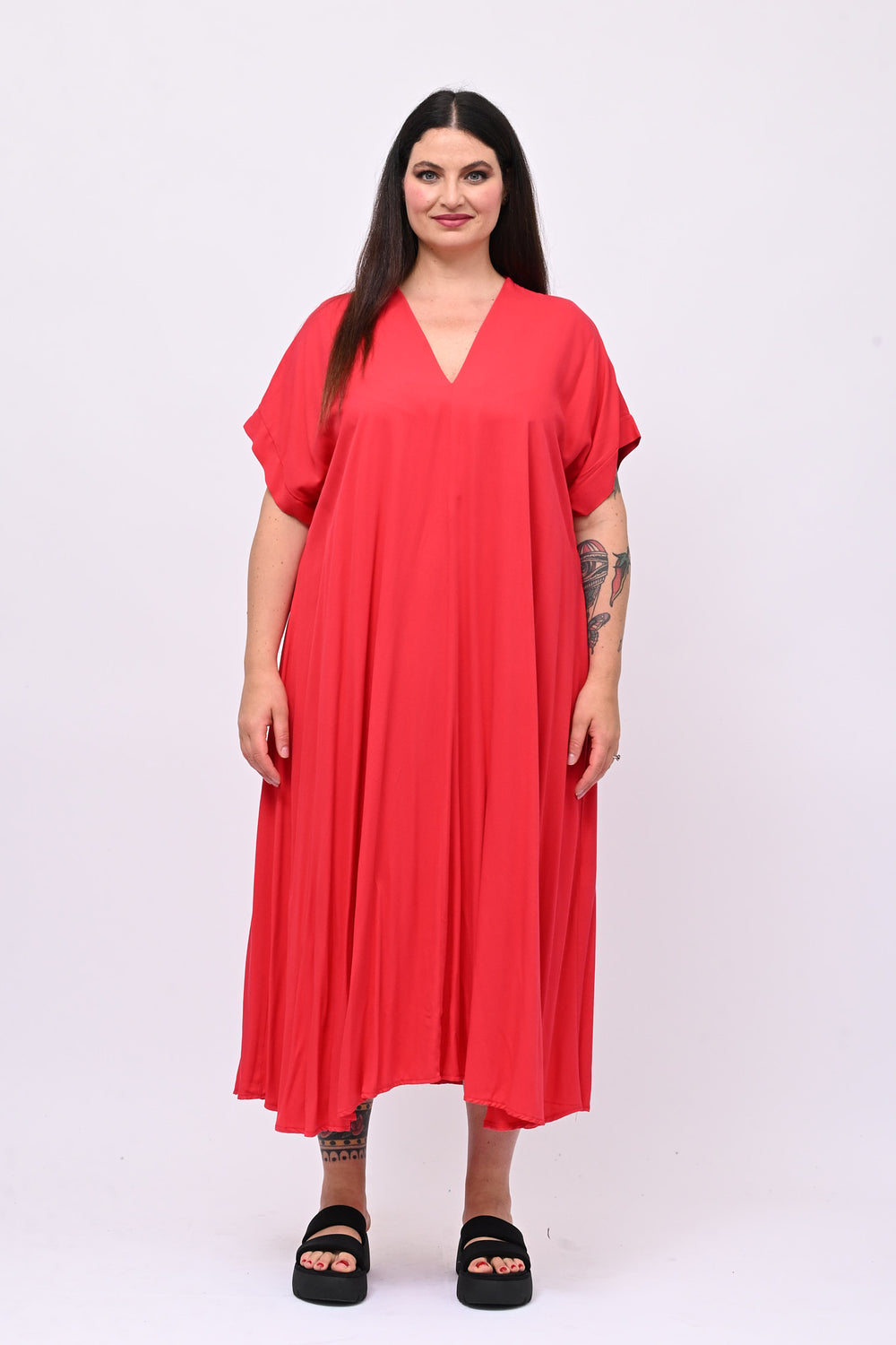 Maxi abito scollo V - Rosso