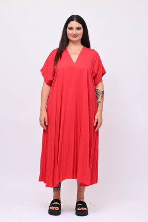 Maxi abito scollo V - Rosso