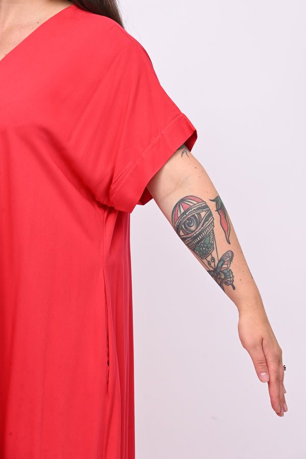 Maxi abito scollo V - Rosso