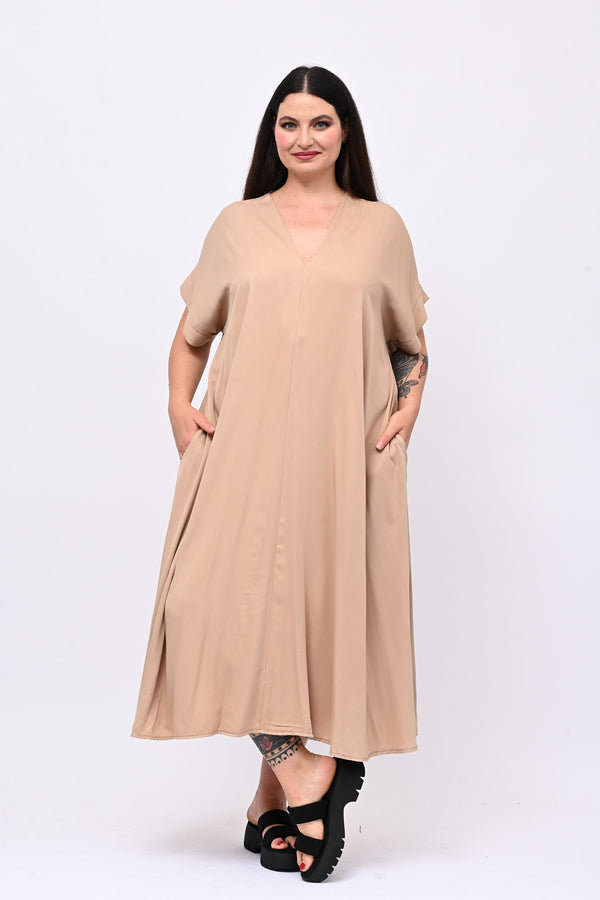 Maxi abito scollo V - Camel
