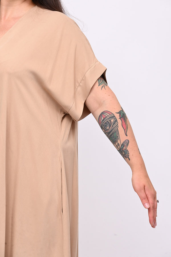Maxi abito scollo V - Camel