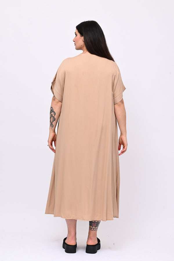 Maxi abito scollo V - Camel
