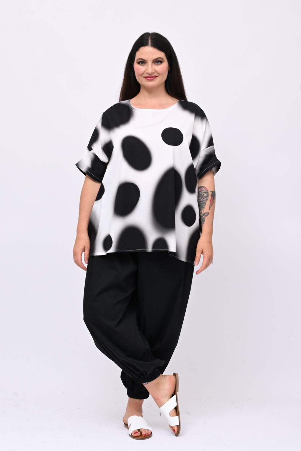 Blusa scatola pois - Nero