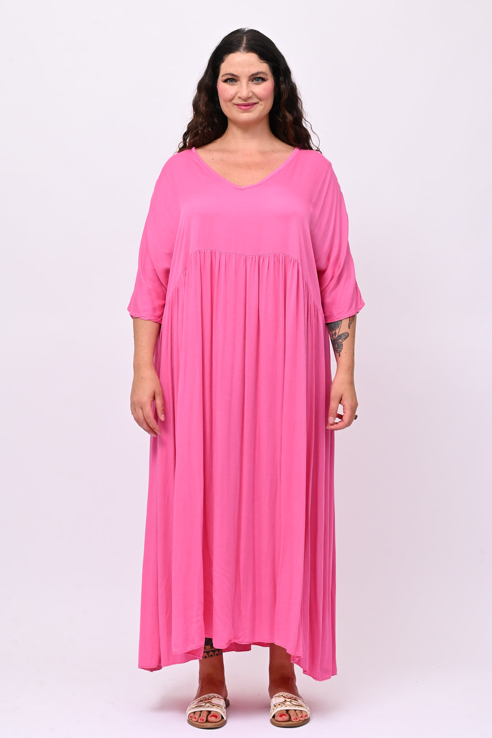 Abito viscosa laccetto - Fuxia