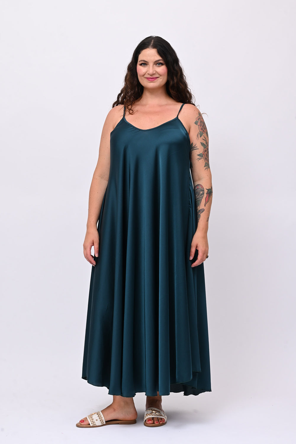 Abito sottoveste raso - Verde bosco