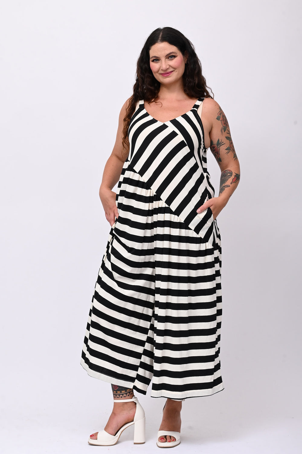 Jumpsuit over righe - Nero