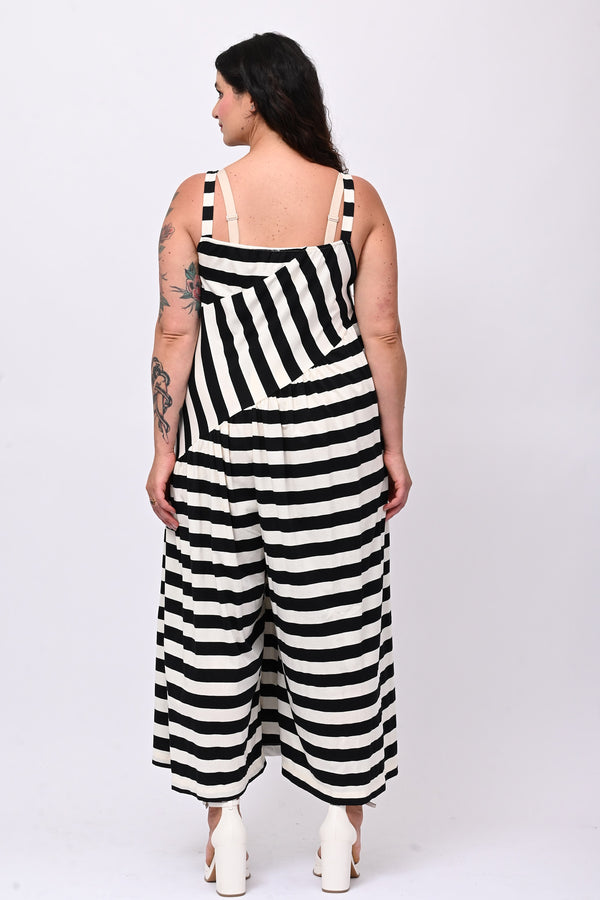 Jumpsuit over righe - Nero