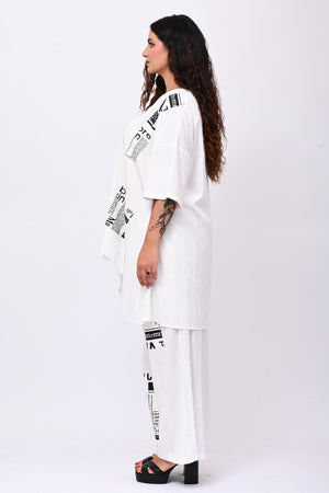 Pantalone inserti giornale - Bianco