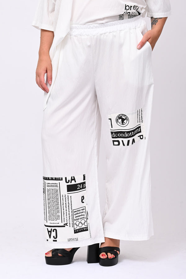 Pantalone inserti giornale - Bianco