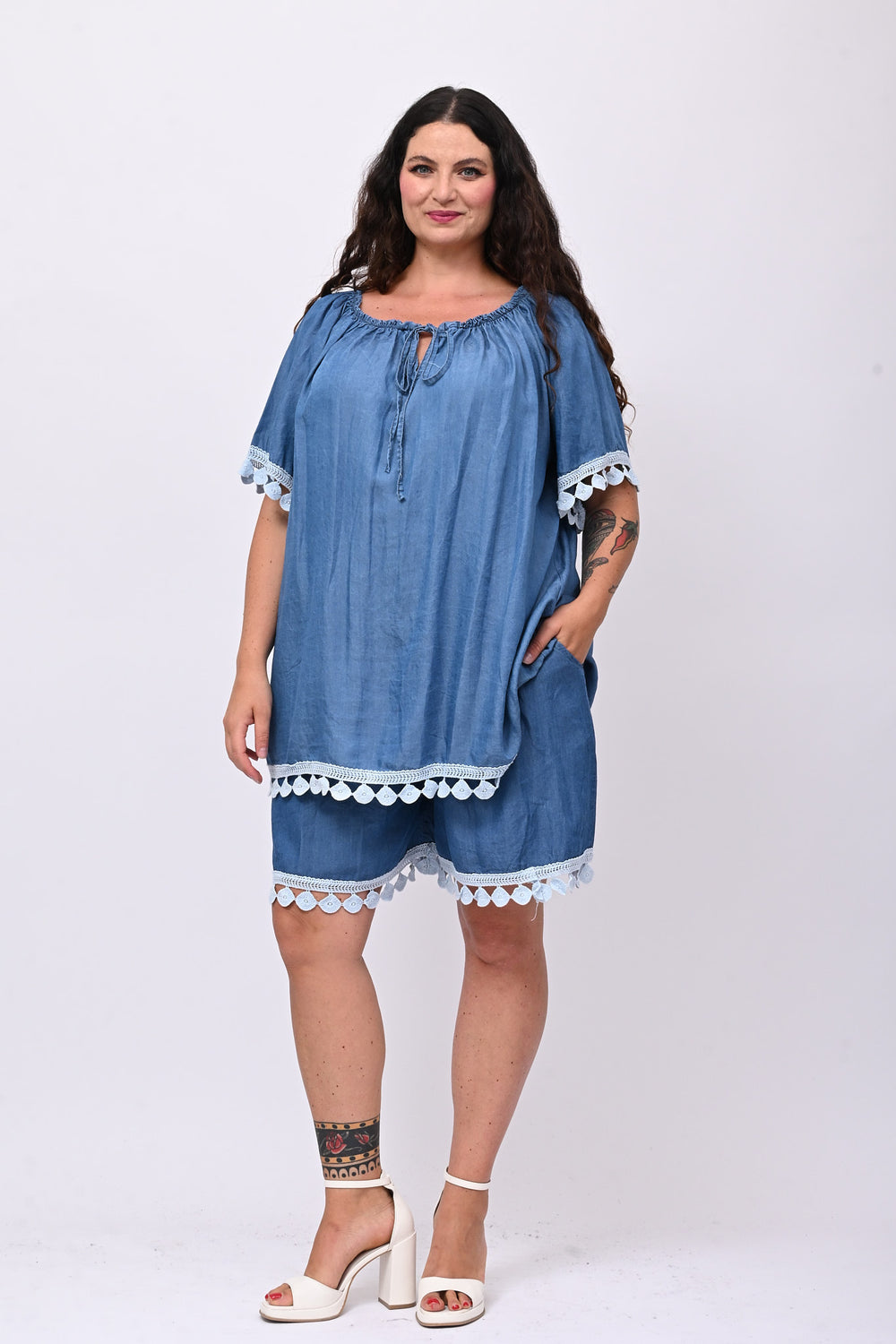 Completo chambrie merletto - Jeans medio