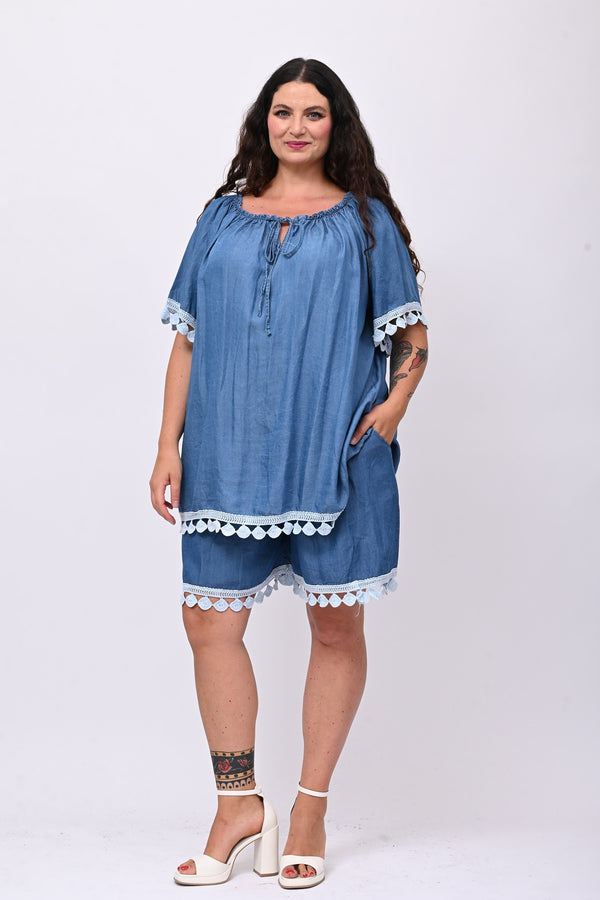 Completo chambrie merletto - Jeans medio