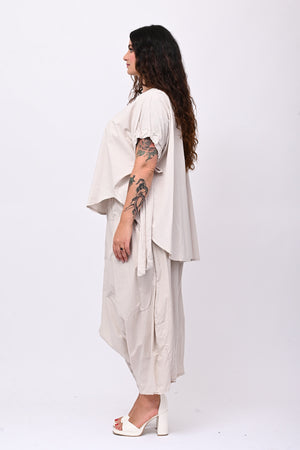 Pantalone cavallo basso popeline - Gesso