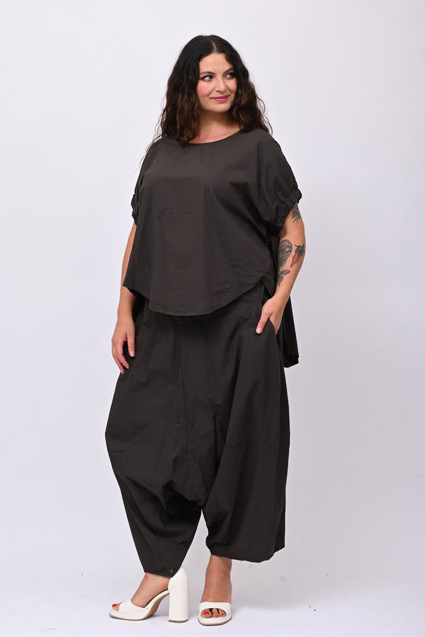 Pantalone cavallo basso popeline - Moro