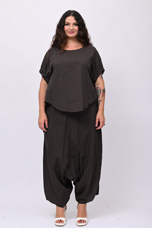 Pantalone cavallo basso popeline - Moro