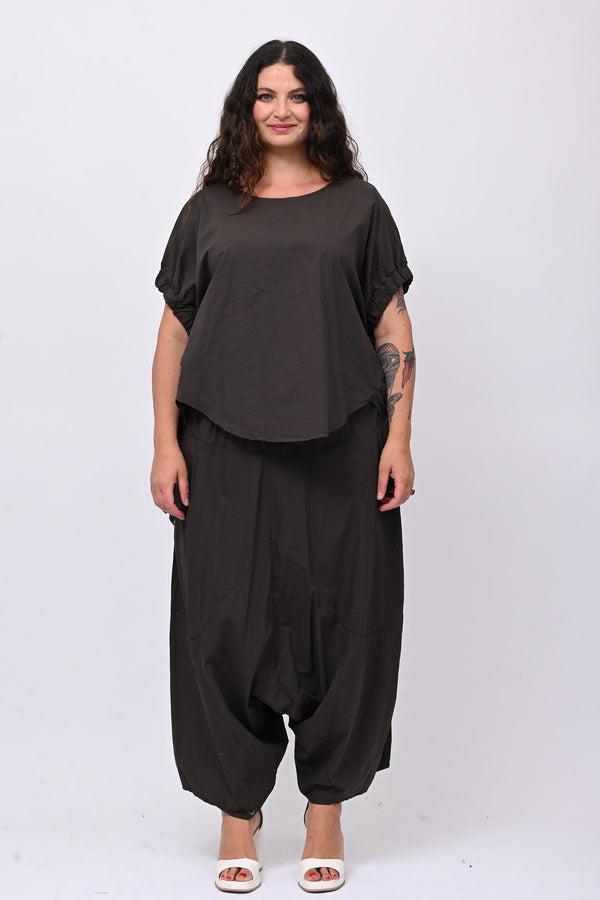 Pantalone cavallo basso popeline - Moro