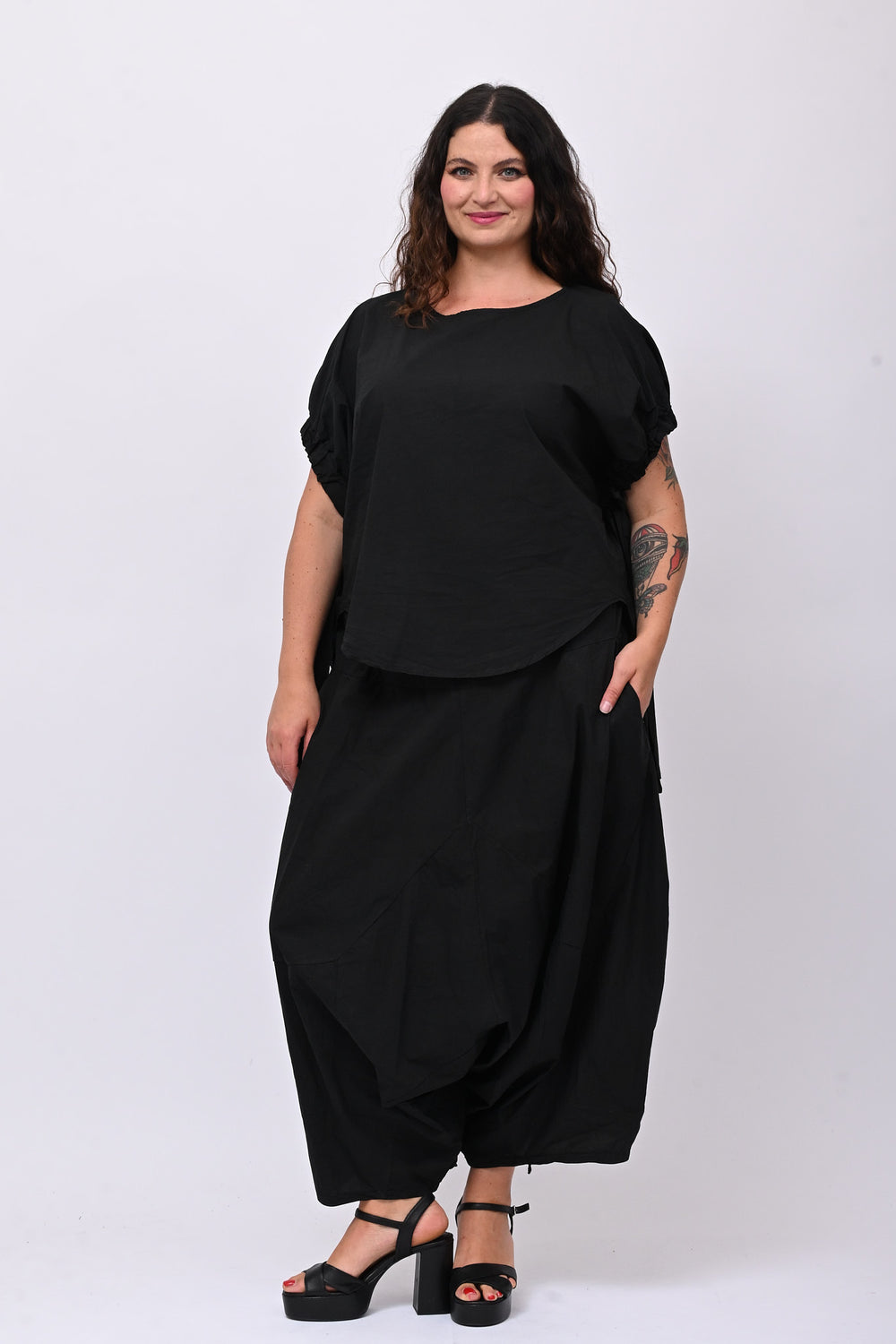 Pantalone cavallo basso popeline - Nero