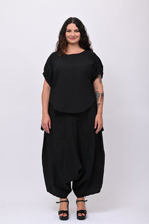 Pantalone cavallo basso popeline - Nero