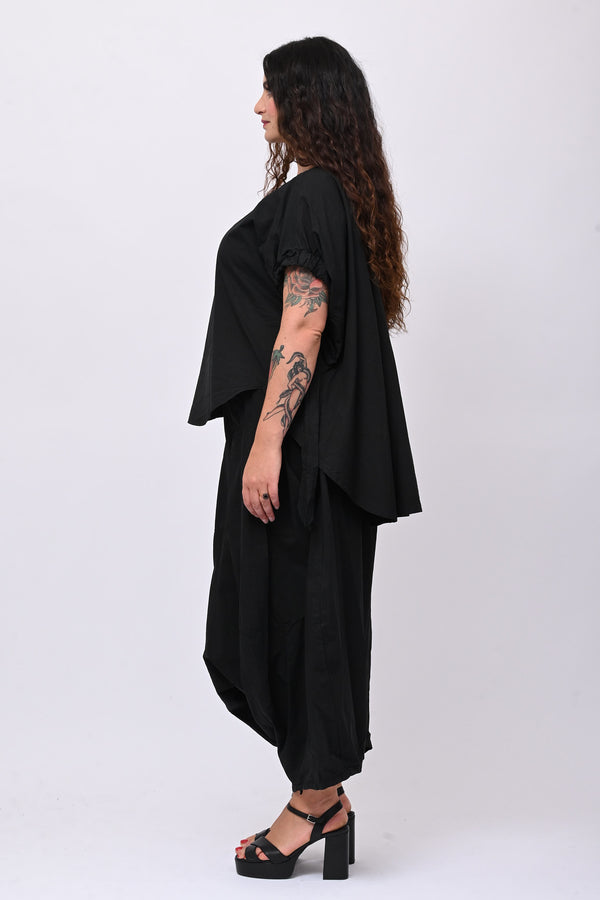 Pantalone cavallo basso popeline - Nero