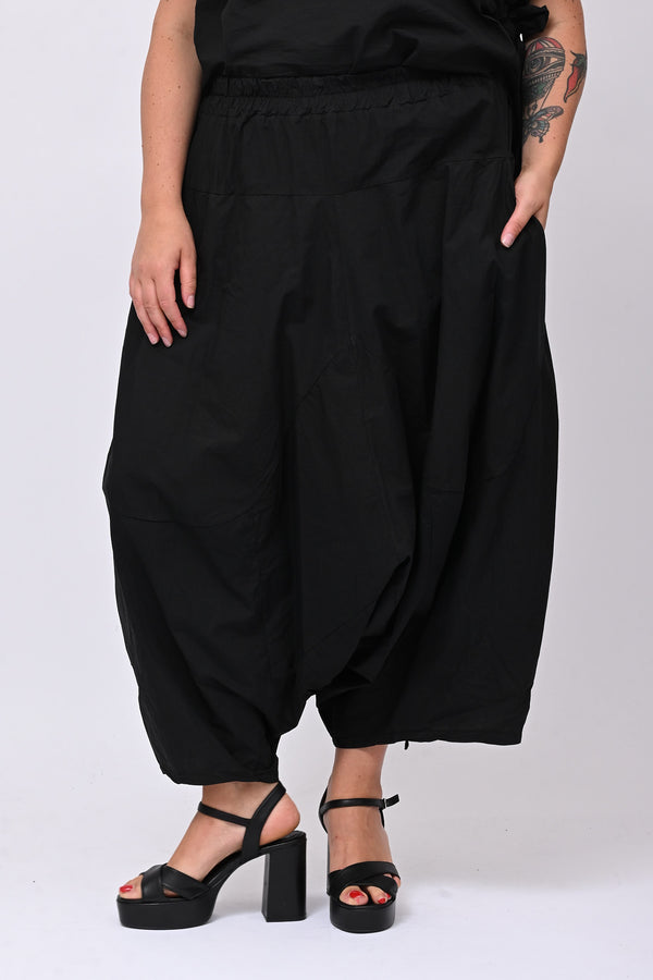 Pantalone cavallo basso popeline - Nero