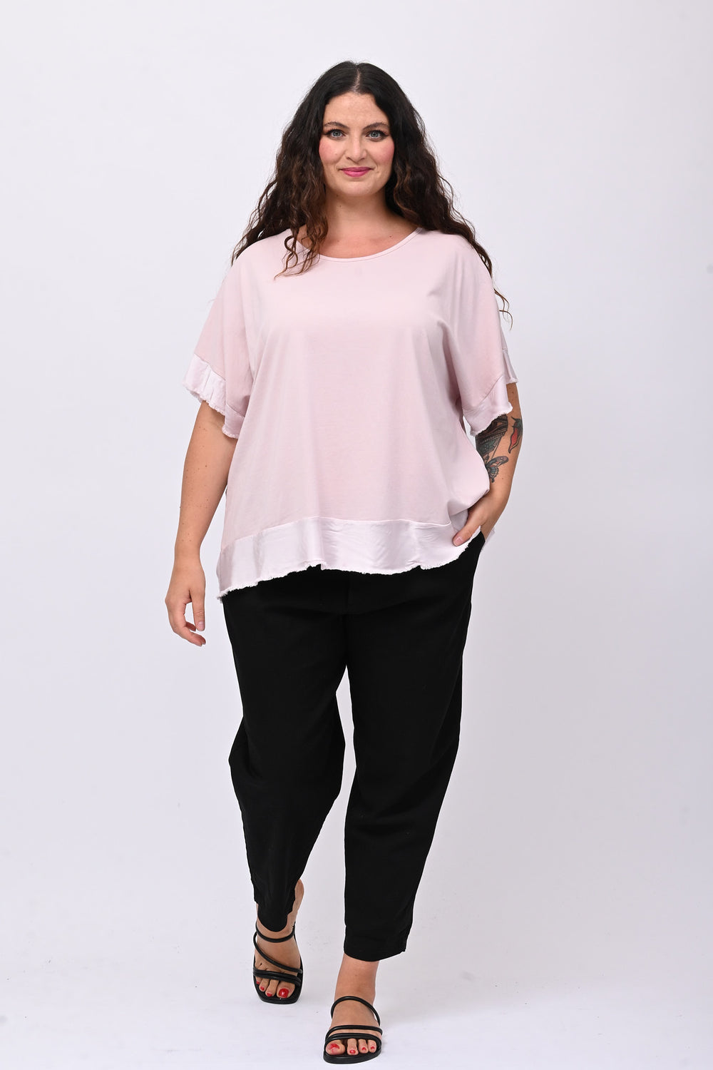 Maglia scatola bordo raso - Rosa cipria