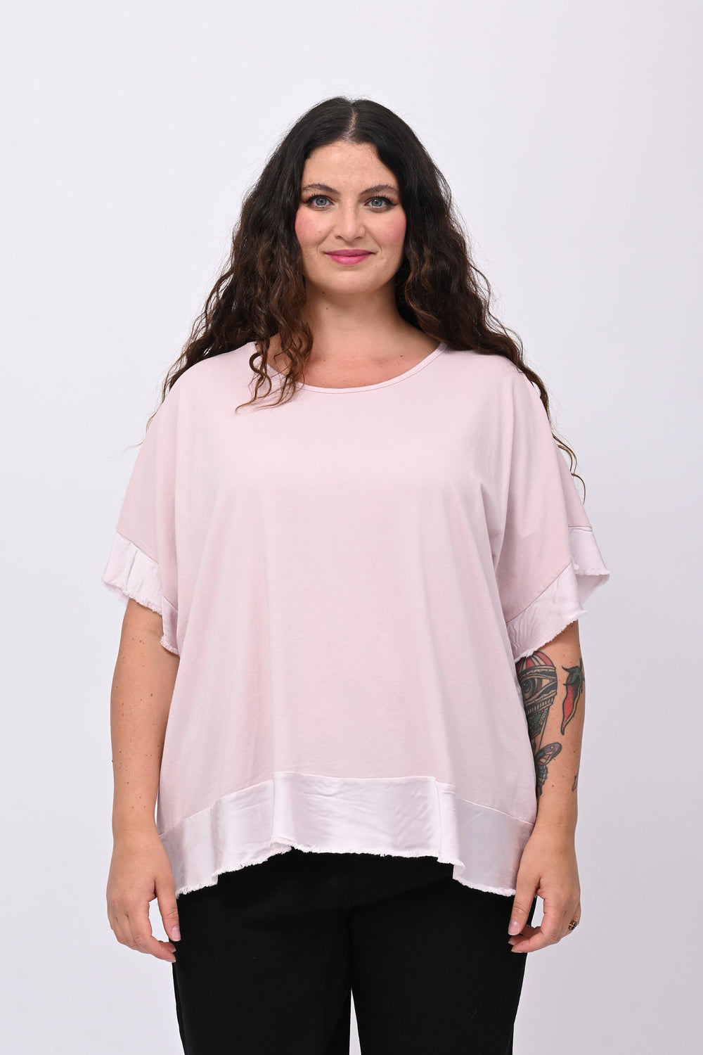 Maglia scatola bordo raso - Rosa cipria
