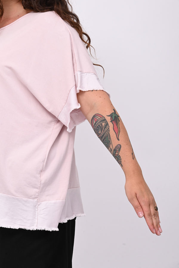 Maglia scatola bordo raso - Rosa cipria