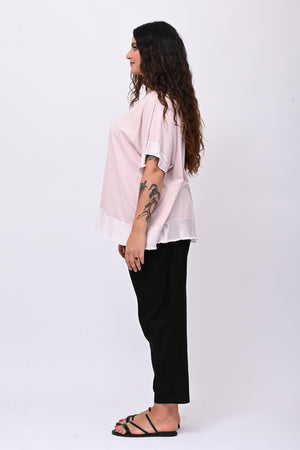 Maglia scatola bordo raso - Rosa cipria