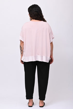 Maglia scatola bordo raso - Rosa cipria