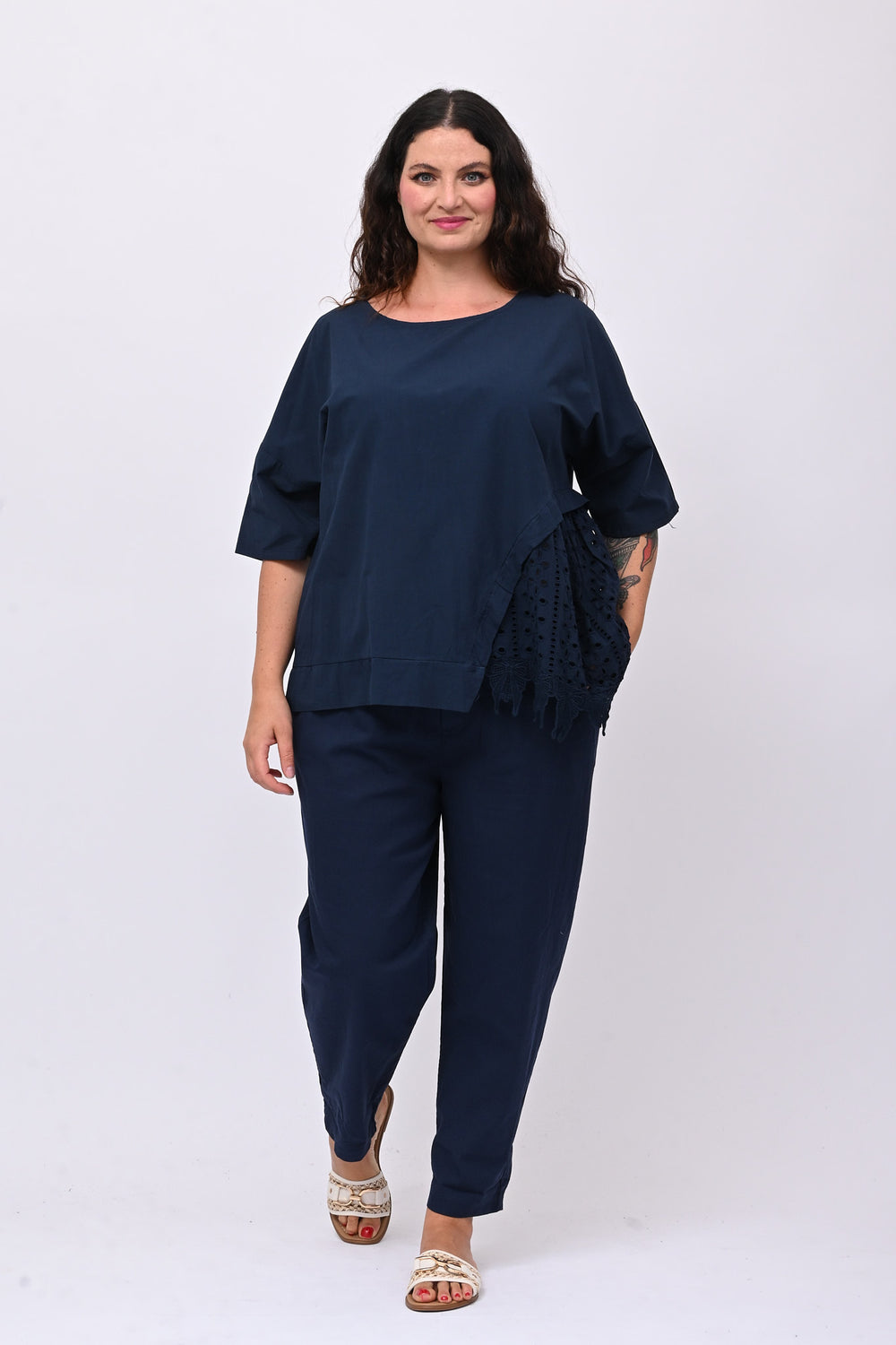 Maxi maglia cotone sangallo - Blu