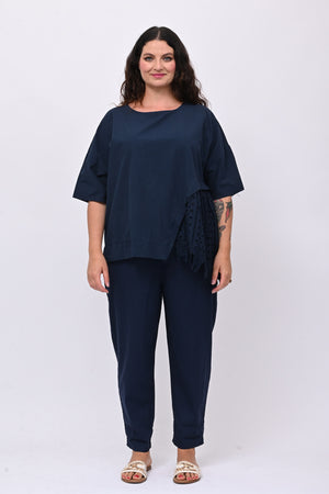 Maxi maglia cotone sangallo - Blu