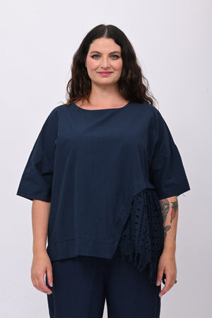 Maxi maglia cotone sangallo - Blu