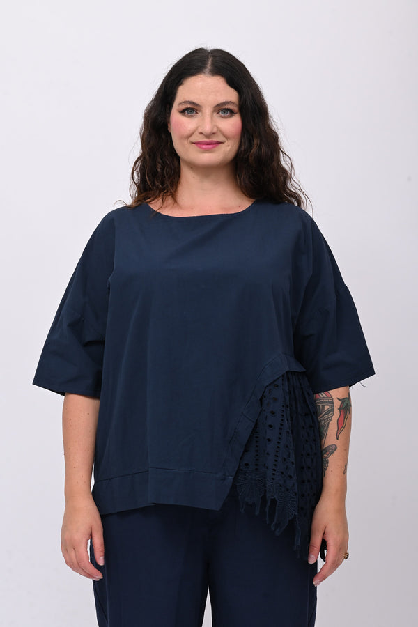 Maxi maglia cotone sangallo - Blu