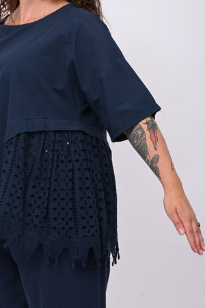 Maxi maglia cotone sangallo - Blu