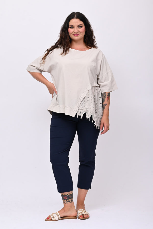 Maxi maglia punta sangallo - Gesso